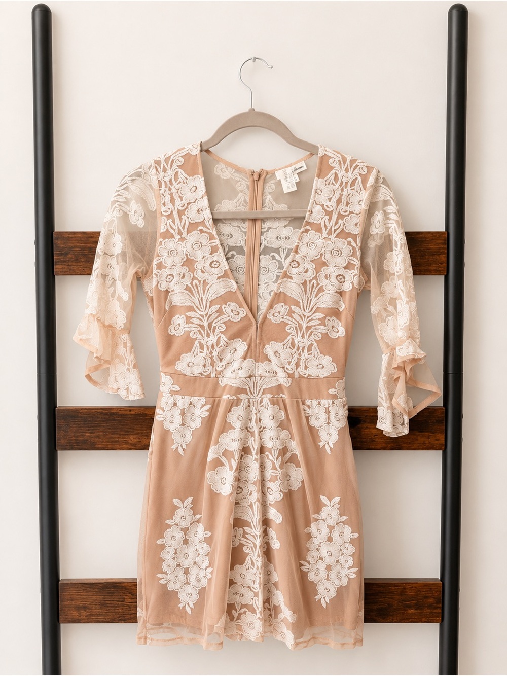 For Love & Lemons Beige and White Floral Lace Dress